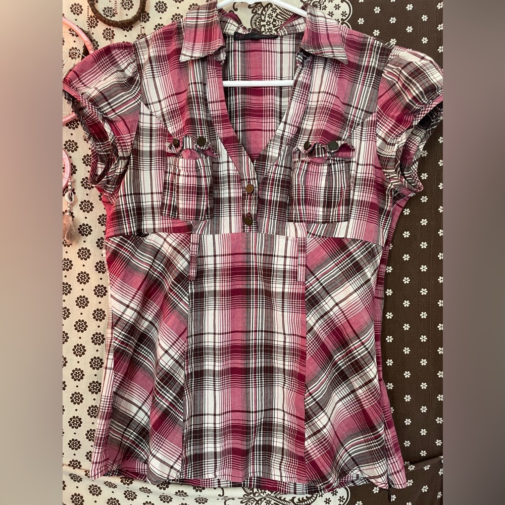 Heart Soul Pink and White Plaid Top